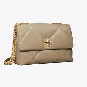 Large Kira Diamond  Quilt Shoulder Bag -- Leather - Neutral White